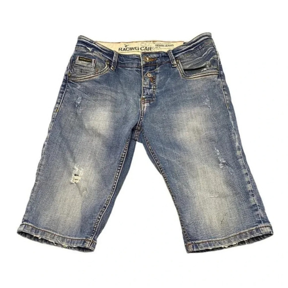 Vintage Racing Car Denim Jean Short Mens Sz 32 Special Denim Collection Distress